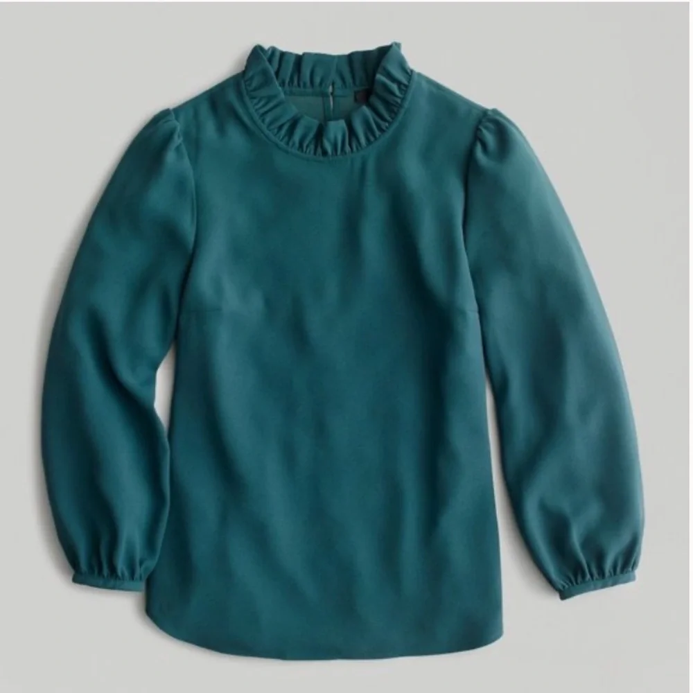 J.Crew ruffleneck top in 365 crepe - green - Picture 1 of 8